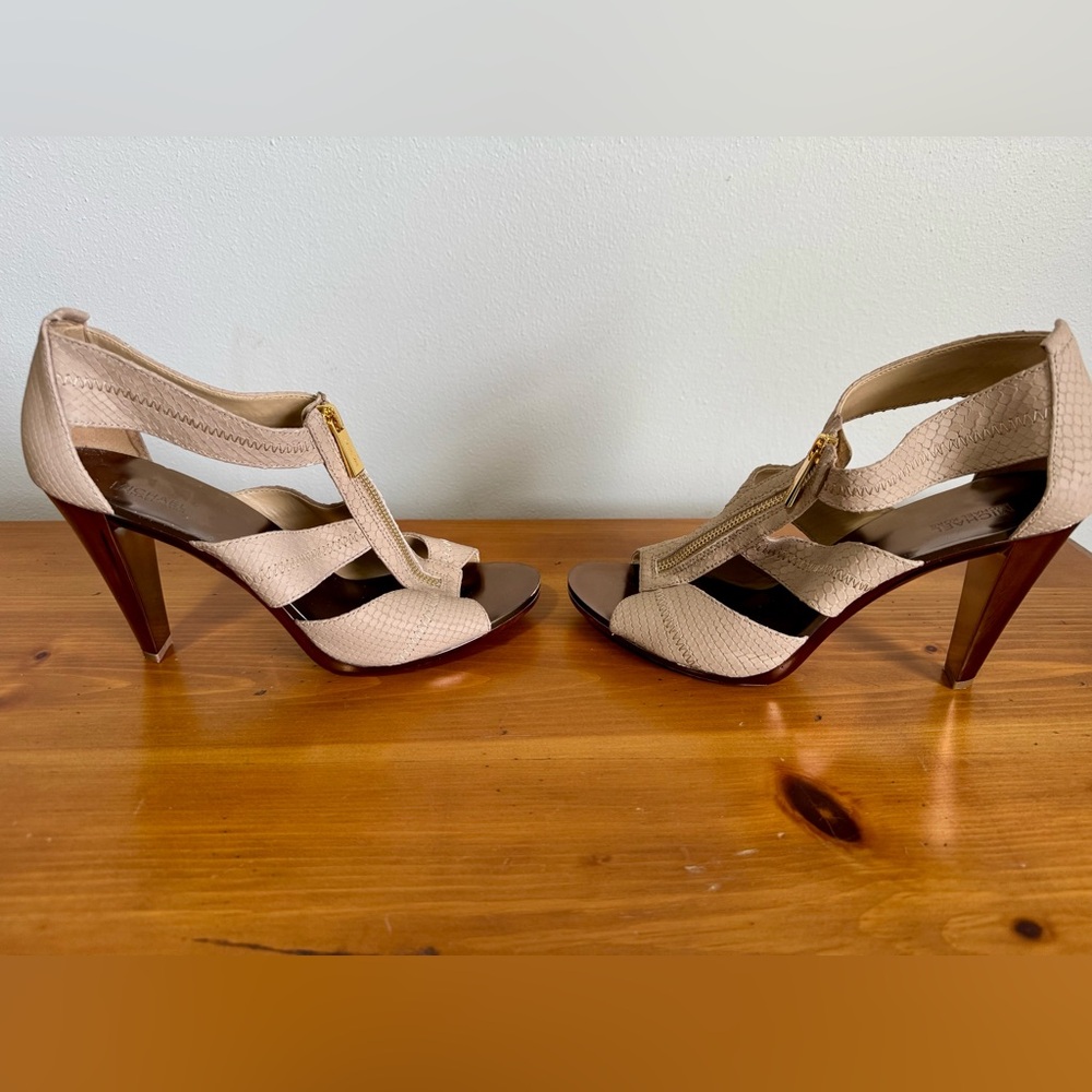 Michael Kors Beige Strappy Zip Front Heels - Picture 5 of 11